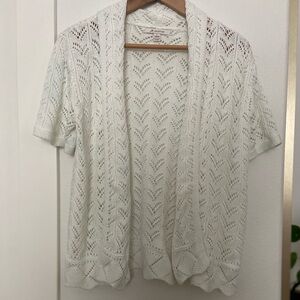 JM Collection Cream White Open-Knit Short Sleeve Cardigan